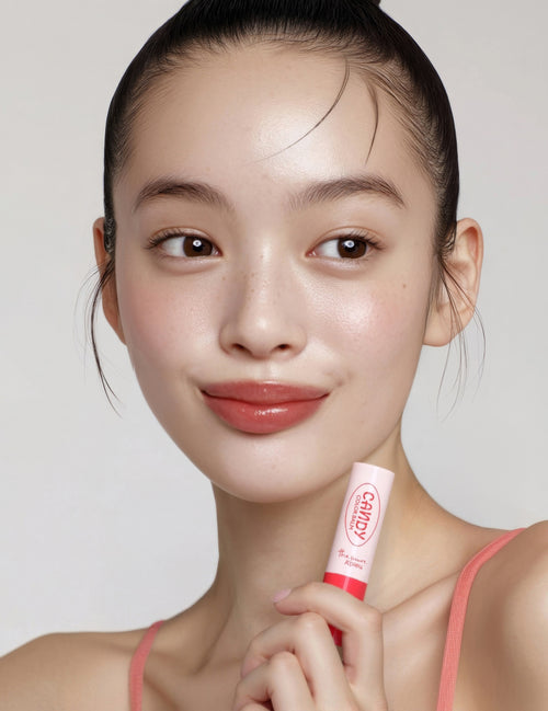 A'PIEU Candy Color Balm 03 Apple shown with a model